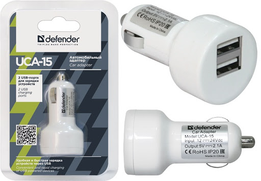 АЗУ USB Defender ECA-15 2Port 2A