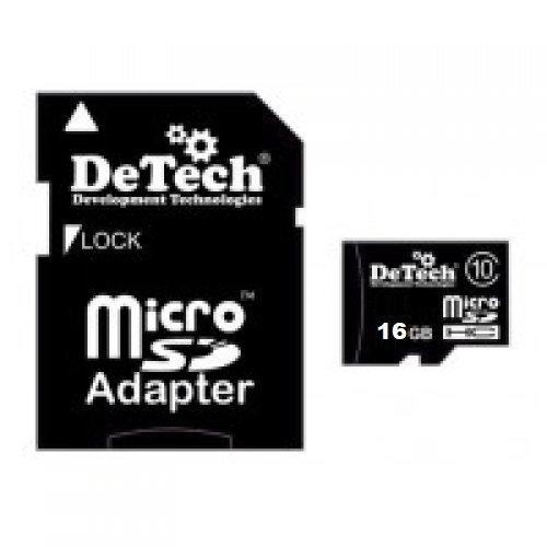 Карта памяти 16Gb DeTech C10 +SD adapter