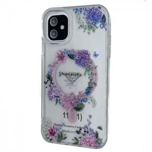 Силикон iPhone 11 Clear Case Magsafe (Flowers)
